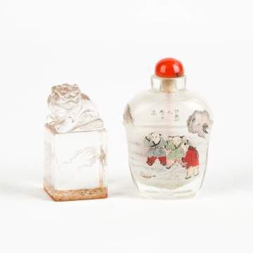 Chinese Rock Crystal Seal & Inside Painted Snuff Bottle