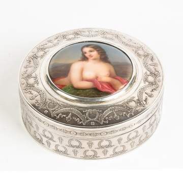 French Silver Box with Porcelain Center