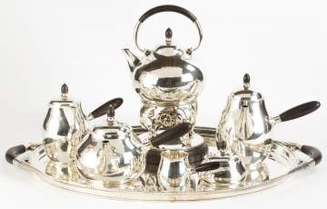 Georg Jensen Six Piece Sterling Silver Tea Set with Tray