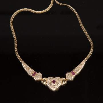 Gold & Ruby Heart Shaped Necklace