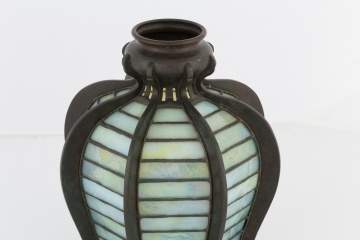 Early Tiffany Studios Leaded Glass and Bronze  Lantern Shade