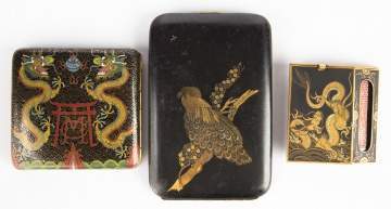 Japanese Mixed Metal Match Safe and Two Cigarette Cases