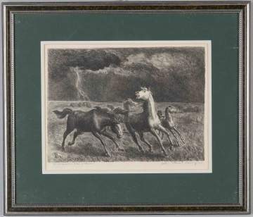 John Steuart Curry (American, 1897-1946) "Horses Running Before a Storm"