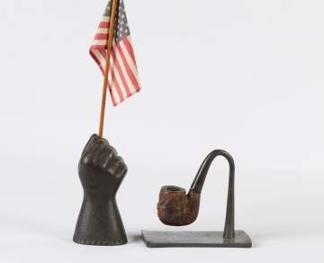 Cast Iron Hand & Carved Burl Pipe
