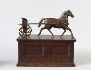 Tin Horse Draw Cart and Miniature Painted Chest