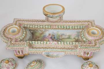 French Hand Painted Porcelain Desk Stand