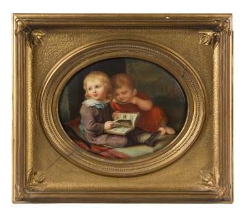 KPM Painting on Porcelain of Children Reading a Book