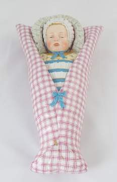 Unusual Meissen Hand Painted Porcelain of a Swaddled Baby