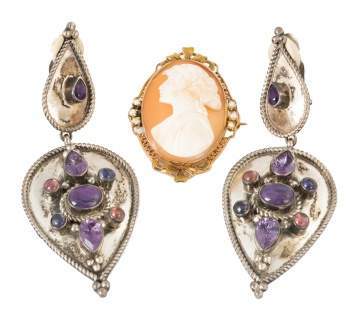 Sterling Silver Earrings and a Cameo