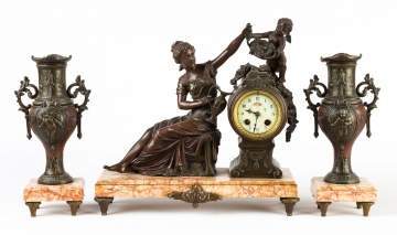French Art Nouveau Three Piece Mantle Clock Set