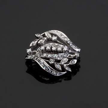 Diamond and 14K White Gold Brooch