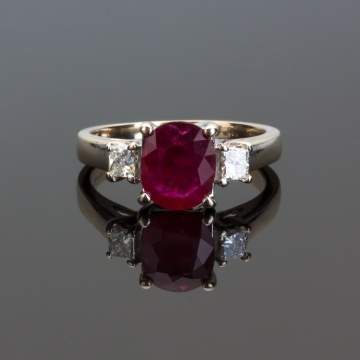 18K White Gold, Natural Ruby and Diamond Ring