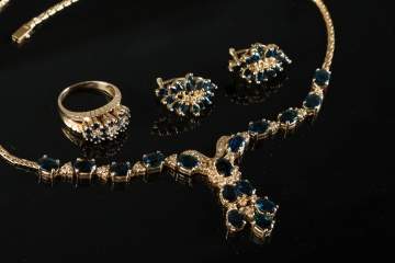 Sapphire & Diamond 14K Gold Necklace, Earring & Ring