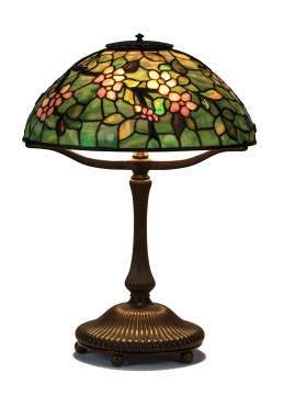 Tiffany Studios New York Apple Blossom Leaded Glass and Bronze Table Lamp