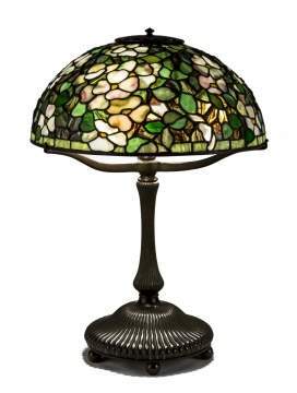 Fine and Rare Tiffany Studios New York Dogwood Leaded Glass and Bronze Table Lamp