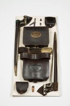 Display of 1858 Cartridge Boxes, Belts and Bayonets