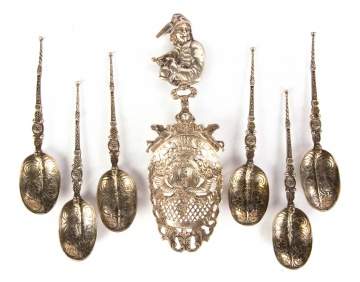 Six Spoons Stamped HCD with 800 Silver Serving Spoon