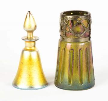 Steuben Cologne and Austrian Vase with Brass Mounts