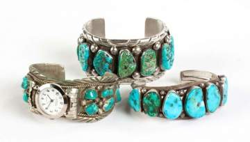 Three 800 Silver and Turquoise Navajo Bracelets
