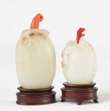 Two Chinese Carved Jade Gourd Shaped Snuff Bottles