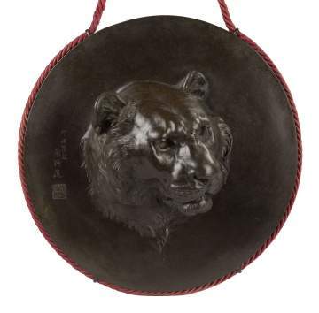 Japanese Bronze Wall Plaque with Tiger