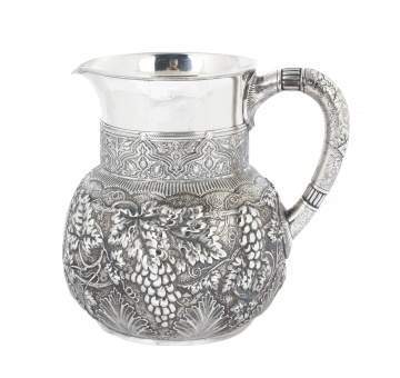 Tiffany & Co. Makers Sterling Silver Repousse Water Pitcher with Moorish Design
