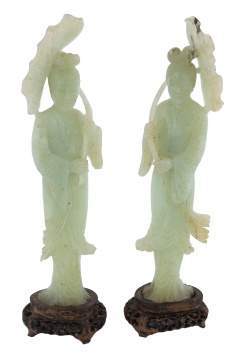 Chinese Carved Jade Geisha Girl Figures