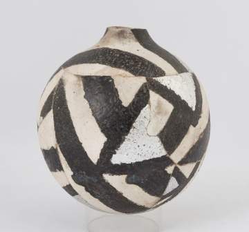 Rick Dillingham (American, 1952-1997) Pot with Black and White Stripes and Silver