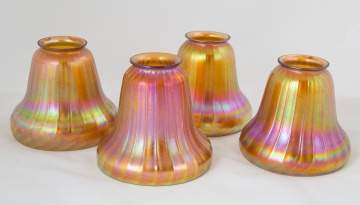 Four Steuben Gold Aurene Bell Shaped Ribbed Shades