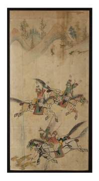 Asian Watercolor of a Warrior Scene
