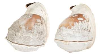 Pair of 19th Century Carved Conch Shells