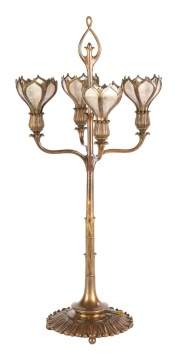Patinaed Bronze and Mica Art Nouveau 20th c. Table Lamp