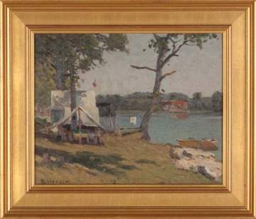 George Herdle (American, 1868-1922) "Camp by the Lake"