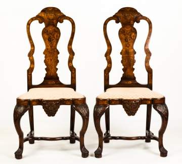 Two Dutch Queen Anne Marquetry Chairs