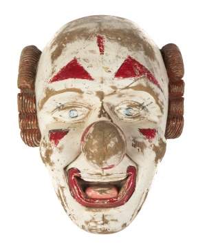 Early 20th Century Carved Wood & Painted Clown Mask