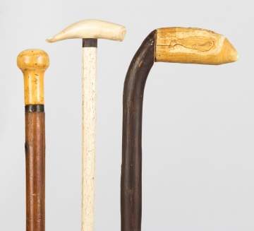 Group of Carved Wood & Whales Bone Canes