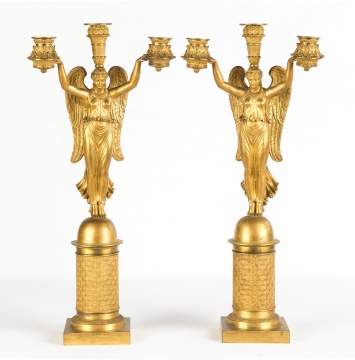 Pair French Empire Gilt Bronze Candelabra