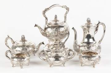 Six Piece Hand Chased Sterling Silver Tea Set