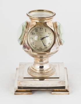 Unusual E. Vitoux Silver Desk Clock