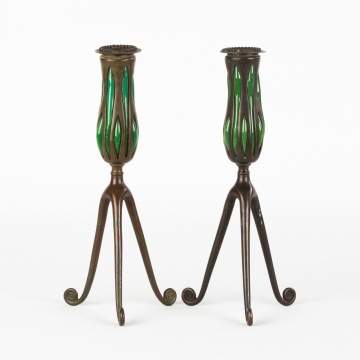 Pair of Tiffany Studios, NY 'Blown Out'  Candlesticks