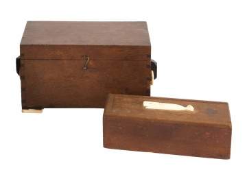 19th Century Wood & Scrimshaw Ditty Box & Scrimshaw Domino Case
