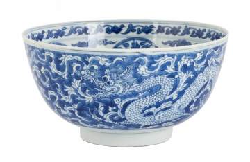 Chinese Blue & White 'Dragon & Lotus' Bowl
