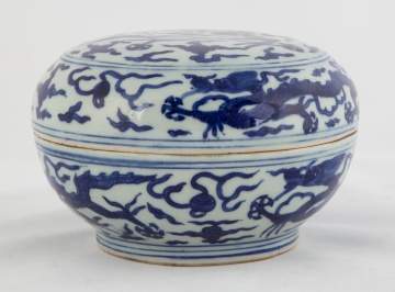 A Chinese Blue & White 'Dragon' Box & Cover