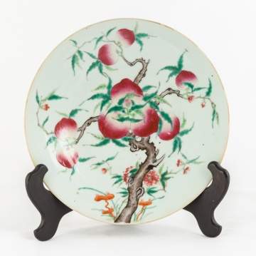 Chinese enameled Famille Rose 'Peach' Charger
