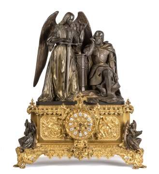 A Fine Ormolu & Bronze 'Saint Louis' King of France Mantle Clock by Raingo Frères