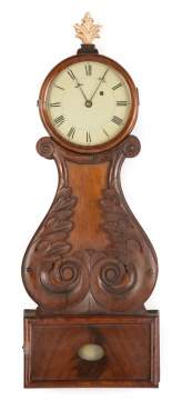 New England Carved Wood Front Lyre Banjo Clock