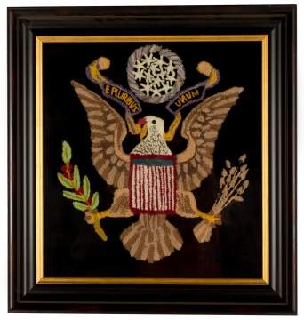 19th Century Yarn Picture of Eagle with E Pluribus  Unum