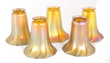 Set of Five Signed Quezal Art Glass Shades