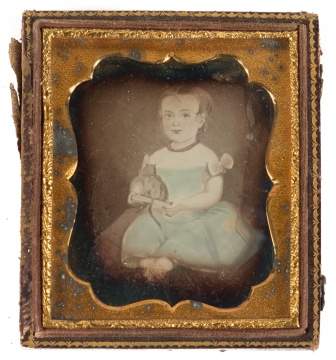 Daguerreotype of Painting of Child Holding Toy Cat