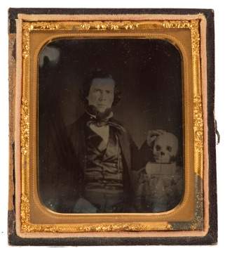 Ambrotype of Seated Gentleman and Skull